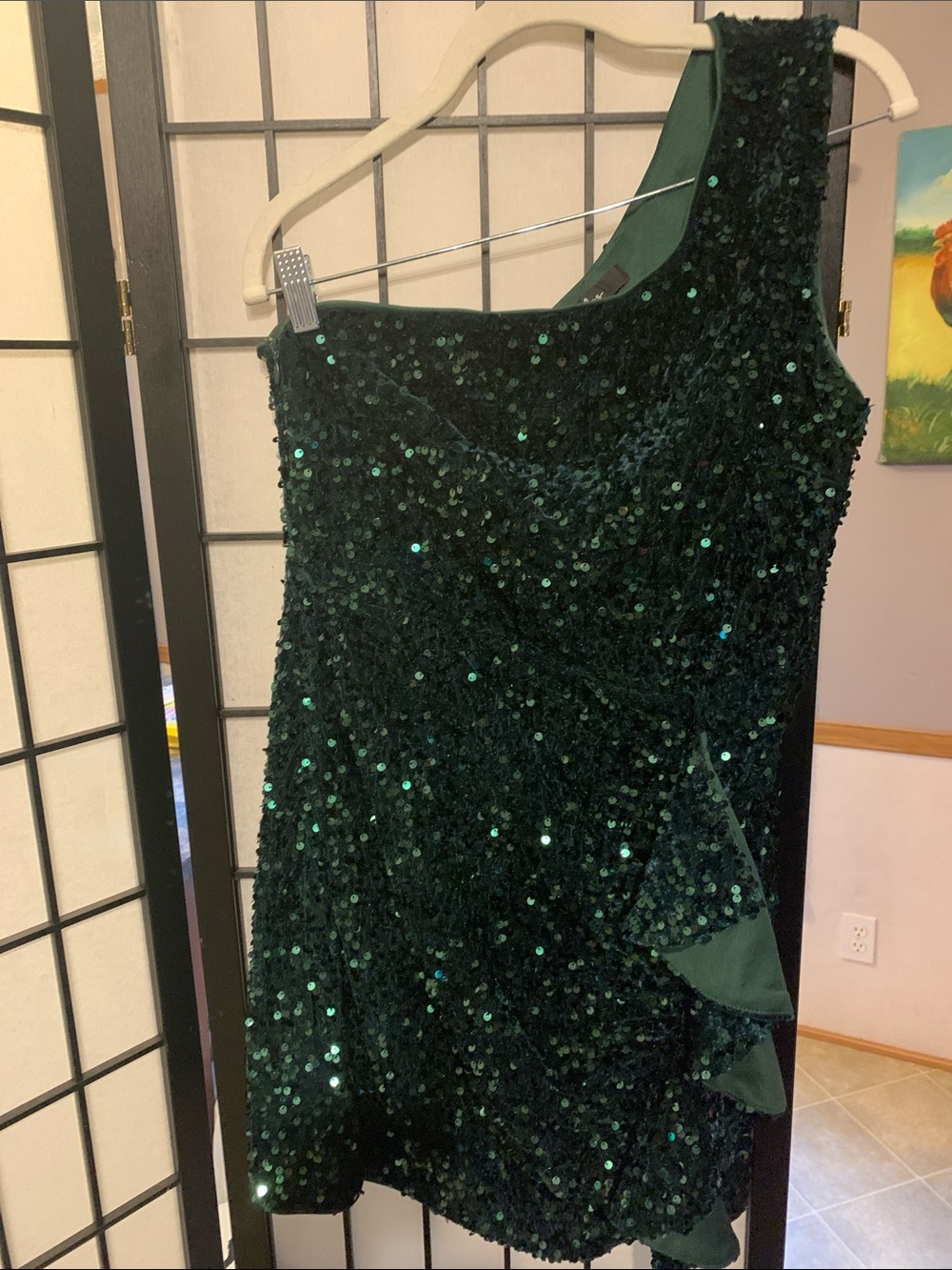 Lulu's One-Shoulder Emerald Green Sequin Cocktail Dress Size L